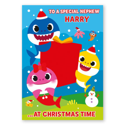 Baby Shark Personalised Nephew Christmas Card - A5 Greeting Card