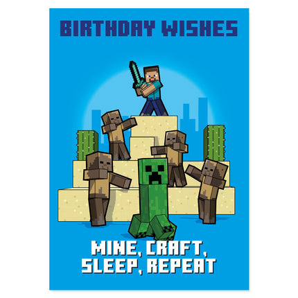 Giant XL A3 Blue Minecraft Birthday Card