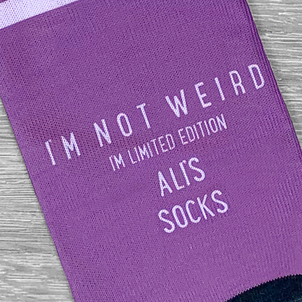 SMALL Bed Taker Purple Socks Personalised Text - Hexcanvas