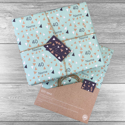 4 sheets Any Age Birthday Giftwrap with tags and twine.  Choice of colours. - Hexcanvas