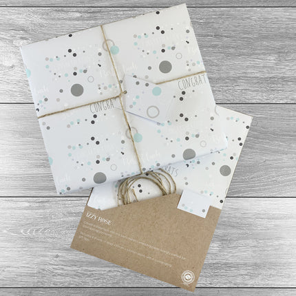 4 sheets Congratulations Giftwrap with tags and twine. Choice of Colours. - Hexcanvas