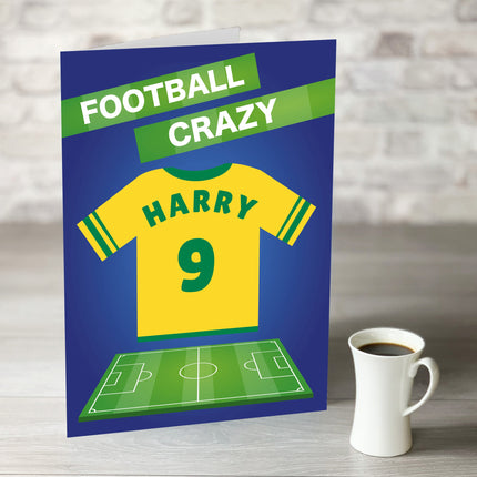 Football Crazy Birthday Card with Personalised Yellow Shirt - Hexcanvas