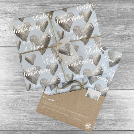 4 sheets Happy Anniversary Giftwrap with tags and twine. - Hexcanvas