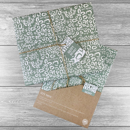 4 sheets Jungle Happy Birthday Giftwrap with coordinating tags and twine. - Hexcanvas