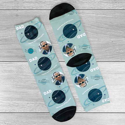 LARGE Out of this World Socks Personalised Text & Photo - Hexcanvas