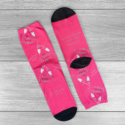 LARGE Tipsy Drink Bubbles Pink Socks Personalised Text - Hexcanvas