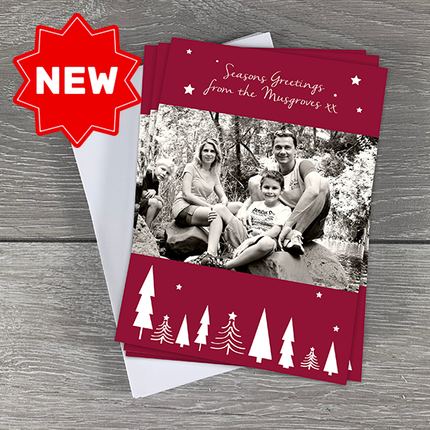 Christmas Card Pack of 6 - Tree Scene in Red - Hexcanvas