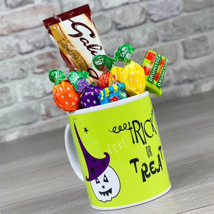 Non Personalised Halloween Trick or Treat Mug with Sweets and Hot Chocolate - Hexcanvas