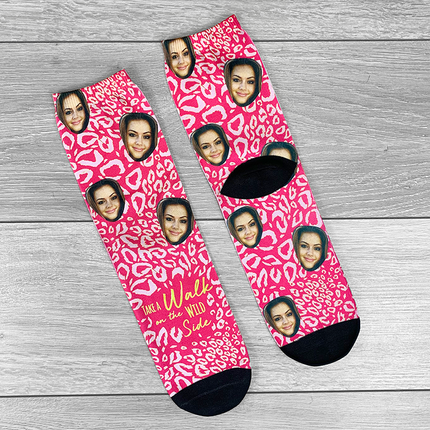LARGE Wild Side Pink Socks Personalised Photo - Hexcanvas