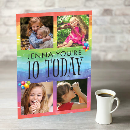 TEST NOW ONLY £7.99!  Rainbow Birthday Card - Editable year and photo upload - Hexcanvas