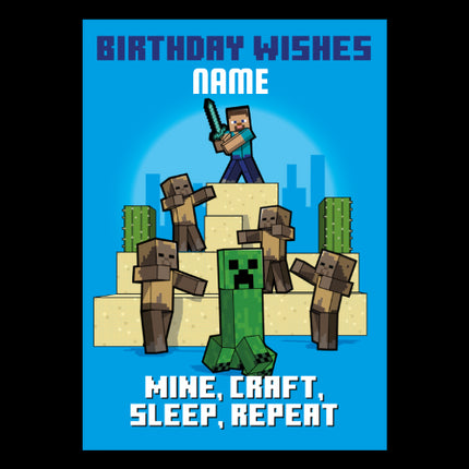 Minecraft Personalised Birthday Card, Customise Any Name or Relation