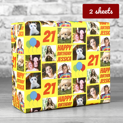 Personalised Gift Wrap - Happy Birthday Editable Age / Name - Yellow - Hexcanvas