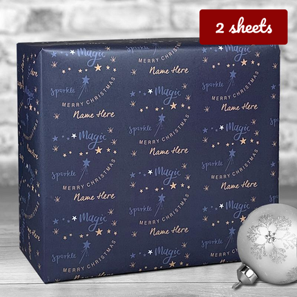 Christmas Gift Wrap - Magic & Sparkle Midnight Blue - Hexcanvas