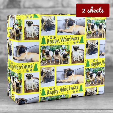 'Happy Woofmas' Christmas Gift Wrap - Yellow - Hexcanvas