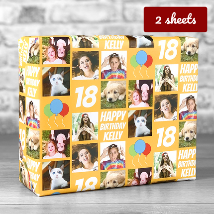 Personalised Gift Wrap - Happy Birthday Editable Age / Name - Orange - Hexcanvas