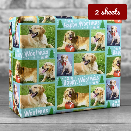 'Happy Woofmas' Christmas Wrapping Paper - Teal - Hexcanvas