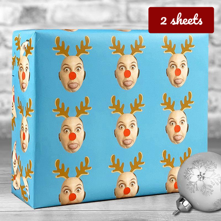Christmas Gift Wrap Reindeer - Blue - Hexcanvas