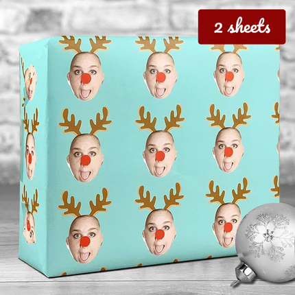 Christmas Gift Wrap Reindeer - Teal - Hexcanvas