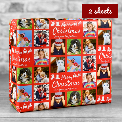 Christmas Gift Wrap 6 photo upload - Red - Hexcanvas