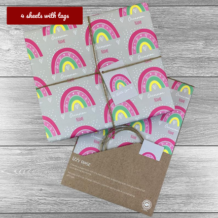 4 sheets Rainbow Bright Any Occasion Giftwrap with tags and twine.  Choice of colours. - Hexcanvas