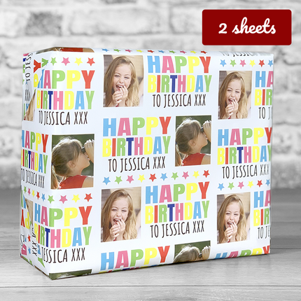 Happy Birthday Gift Wrap - Photo Upload **MATCHING CARD AVAILABLE** - Hexcanvas
