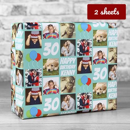 Personalised Gift Wrap - Happy Birthday Editable Age / Name - Teal - Hexcanvas