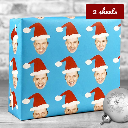 Christmas Gift Wrap Santa Hat - Blue - Hexcanvas