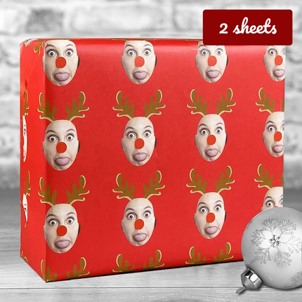 Christmas Gift Wrap Reindeer - Red - Hexcanvas