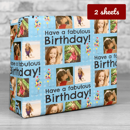 Fabulous Gift Wrap Birthday Blue **MATCHING CARD AVAILABLE** - Hexcanvas