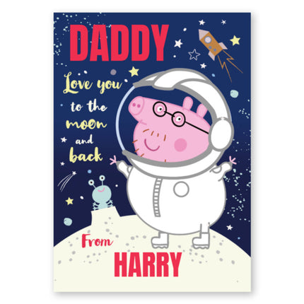 Peppa Pig Personalised Daddy Pig Moon Greeting Card - A5 Greeting Card