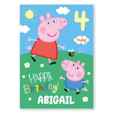Peppa Pig Personalised Age and Name Hilltop Birthday Card - A5 Greeting Card