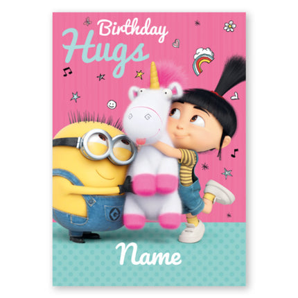 Minions Birthday Hugs Any Name Card - A5 Greeting Card