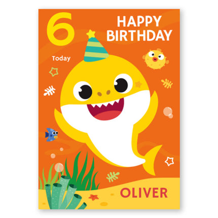 Baby Shark Personalised Name and Age Birthday Card - A5 Greeting Card