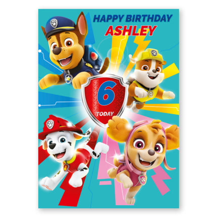 Paw Patrol Personalised Name and Age Shield Birthday Card - A5 Greeting Card