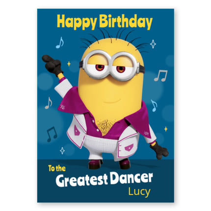 Minions Personalised Greatest Dancer Birthday Card - A5 Greeting Card