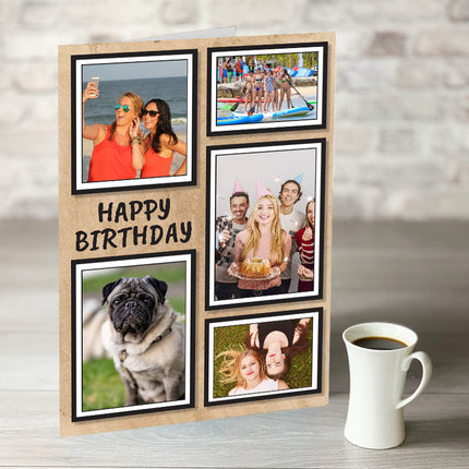 TEST NOW ONLY £7.99!  Happy Birthday Photo Frames 5 Photo Upload with Paper Background - Hexcanvas
